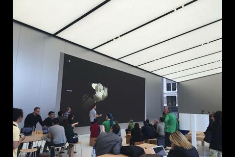 The mezzanine level houses a large screen, which can be used for in-store workshops and talks